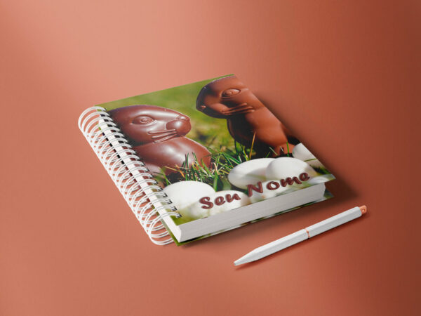 caderno personalizado A5 - páscoa - coelho de chocolate